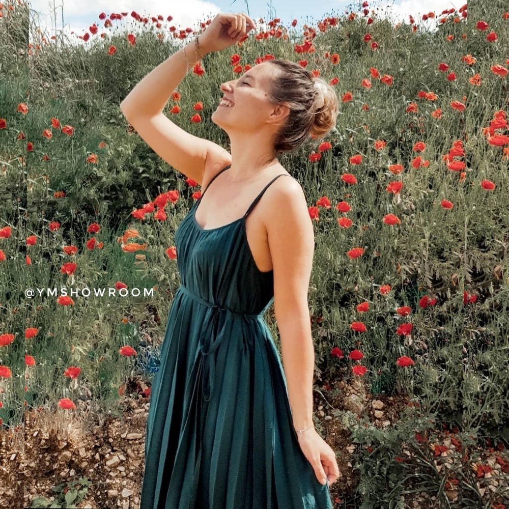 Mango Dark Green Pleated Midi Dress - Picture 2 of 7